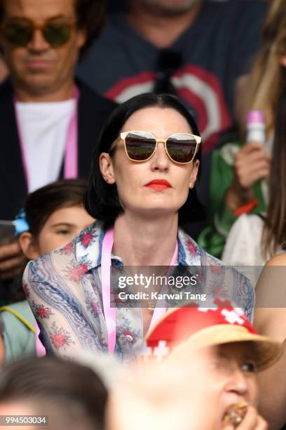 Erin O'Connor attends day seven of the Wimbledon Tennis Championships at the All England Lawn Tennis and Croquet Club on July 9, 2018 in London,...