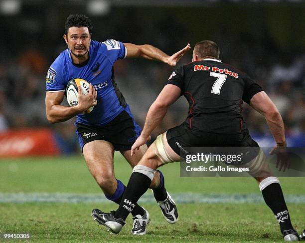 Cameron Shepherd takes on Jean Deysel during the Super 14 match between the Sharks and Western Force held at Absa Stadium on May 14, 2010 in Durban,...