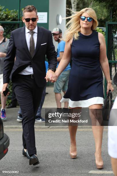 Ian Poulter and Katie Poulter seen arriving at Wimbledon Day 7 on July 9, 2018 in London, England.