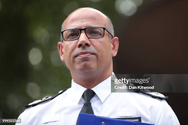 Assistant Commissioner of Specialist Operations Neil Basu at New Scotland Yard reads a statement to the media outside New Scotland Yard on July 9,...
