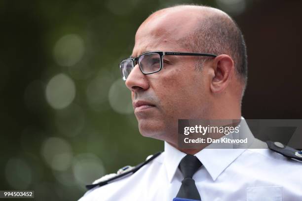 Assistant Commissioner of Specialist Operations Neil Basu at New Scotland Yard reads a statement to the media outsde New Scotland Yard on July 9,...