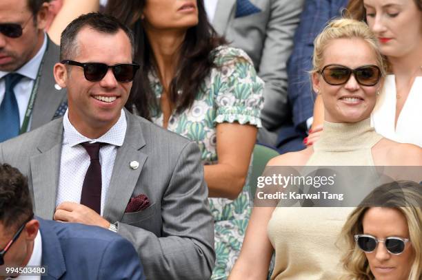 Paul Casey and Pollyanna Woodward attend day seven of the Wimbledon Tennis Championships at the All England Lawn Tennis and Croquet Club on July 9,...