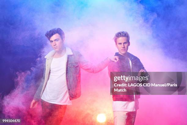 Cesar de Rummel and Dorian Laudique of electro group Ofenbach are photographed for Paris Match on April 9, 2018 in Paris, France.