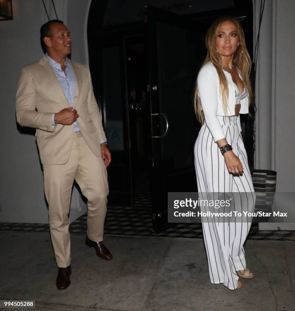 Jennifer Lopez and Alex Rodriguez are seen on July 8, 2018 in Los Angeles, California.