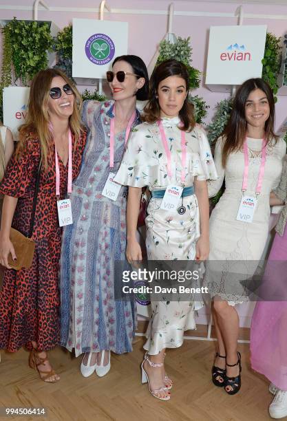 Sarah MacDonald, Erin O'Connor, Gala Gordon and Julia Restoin Roitfeld attend the evian Live Young Suite at The Championship at Wimbledon on July 9,...