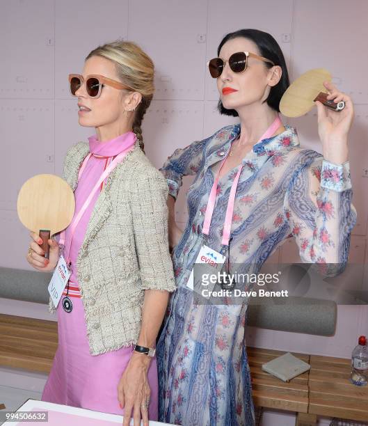 Laura Bailey and Erin O'Connor attend the evian Live Young Suite at The Championship at Wimbledon on July 9, 2018 in London, England.