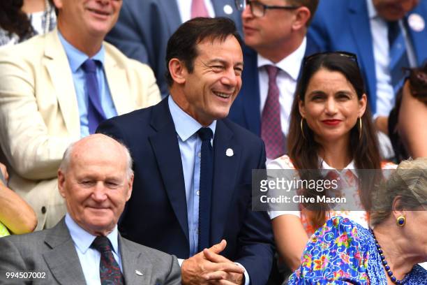 Actor Jason Issacs attends day seven of the Wimbledon Lawn Tennis Championships at All England Lawn Tennis and Croquet Club on July 9, 2018 in...