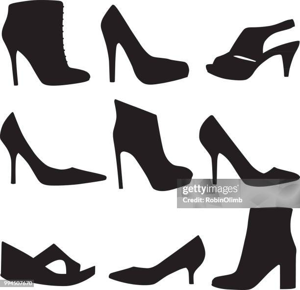 ilustraciones, imágenes clip art, dibujos animados e iconos de stock de conjunto de iconos de zapato de tacón alto - tacones altos