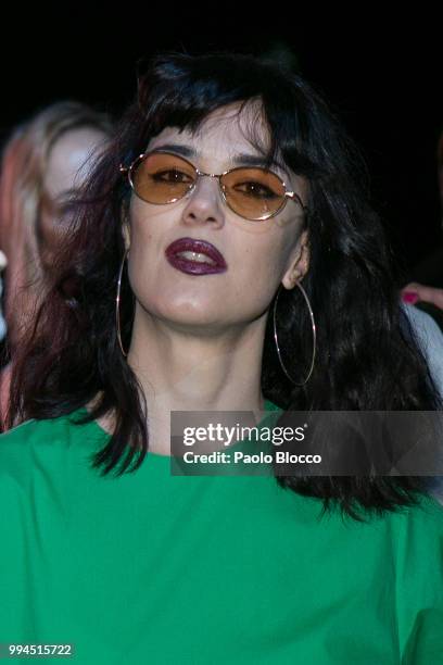 Sara Vega attends the 2nd Skin Co. Fashion show at Mercedes Benz Fashion Week Madrid Spring/ Summer 2019 on July 9, 2018 in Madrid, Spain.