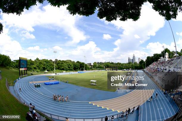 Athletes compete in the 1500 meter run during the Division II Men's and Women's Outdoor Track and Field Championships held at the Irwin Belk Complex...