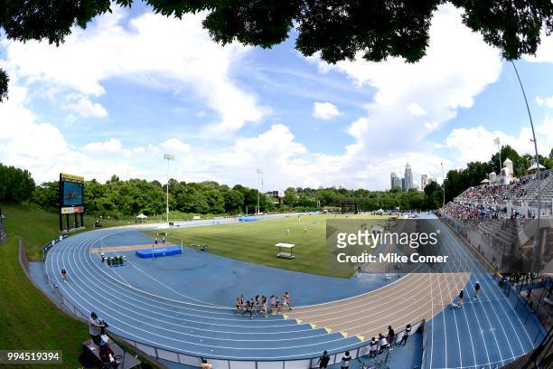 Athletes compete in the 1500 meter run during the Division II Men's and Women's Outdoor Track and Field Championships held at the Irwin Belk Complex...