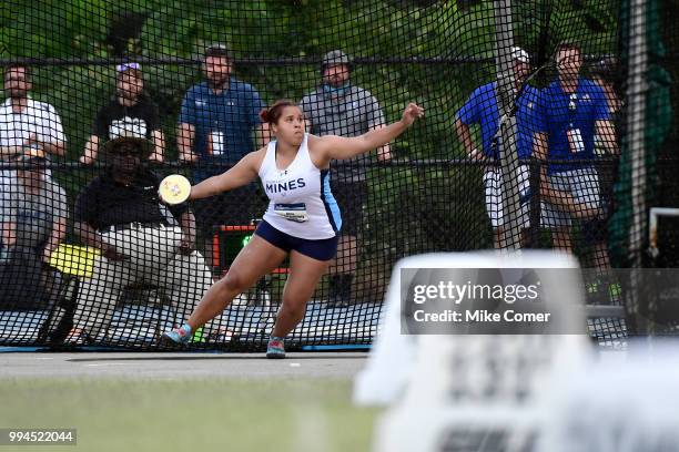 Gina Coleman of Colorado School of Mines competes in the discus throw during the Division II Men's and Women's Outdoor Track and Field Championships...