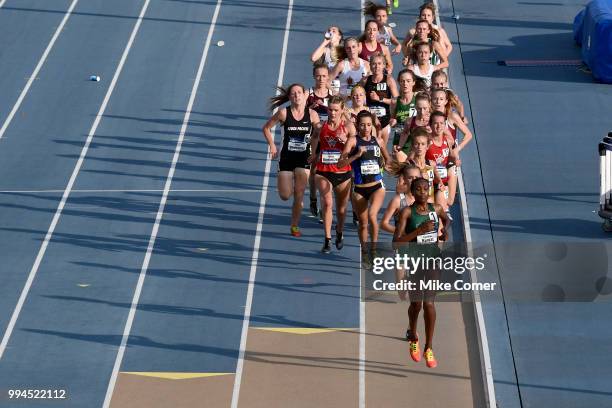 Runners compete in the 5000 meter run during the Division II Men's and Women's Outdoor Track and Field Championships held at the Irwin Belk Complex...