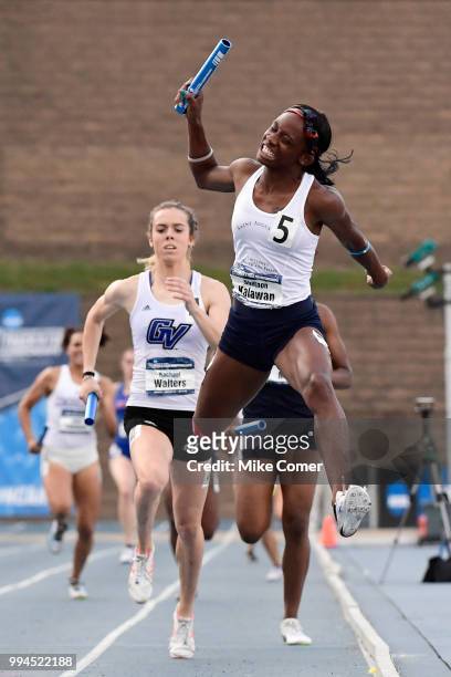 Shannon Kalawan of St. Augustine's competes in the 4X400 meter relay during the Division II Men's and Women's Outdoor Track and Field Championships...