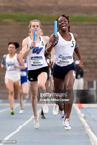 Shannon Kalawan of St. Augustine's competes in the 4X400 meter relay during the Division II Men's and Women's Outdoor Track and Field Championships...