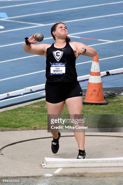 Tasha Willing of Concordia University competes in the shot put during the Division II Men's and Women's Outdoor Track and Field Championships held at...