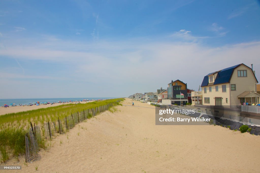 Homes, sandbags and environmental protected area at Belle Harbor in the Rockaways, NY