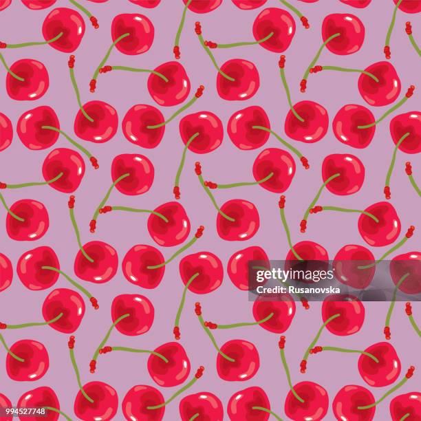 red cherries seamless pattern - sour cherry stock illustrations