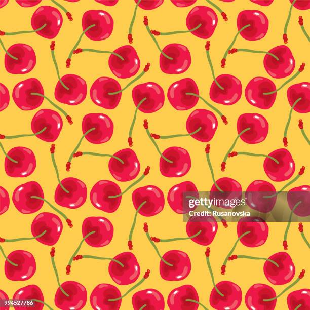 red cherries seamless pattern - sour cherry stock illustrations