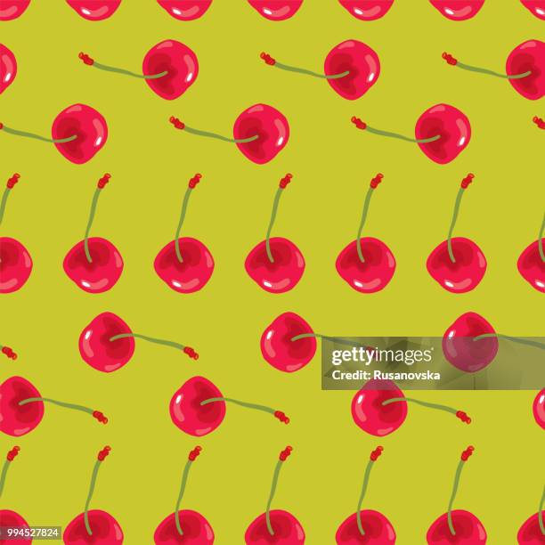red cherries seamless pattern - sour cherry stock illustrations