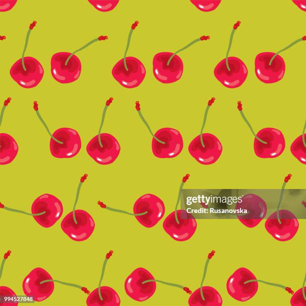 red cherries seamless pattern - sour cherry stock illustrations