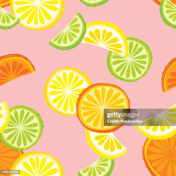 illustrations, cliparts, dessins animés et icônes de modèle sans couture d’agrumes - fruits été