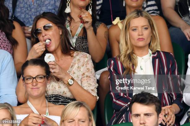Lisa Snowdon and Laura Whitmore attend day seven of the Wimbledon Tennis Championships at the All England Lawn Tennis and Croquet Club on July 9,...