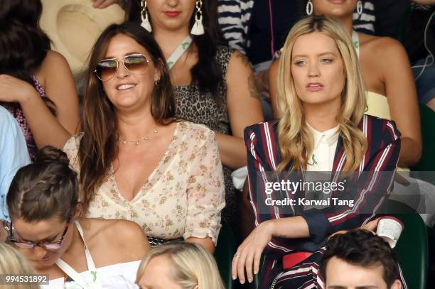 Lisa Snowdon and Laura Whitmore attend day seven of the Wimbledon Tennis Championships at the All England Lawn Tennis and Croquet Club on July 9,...