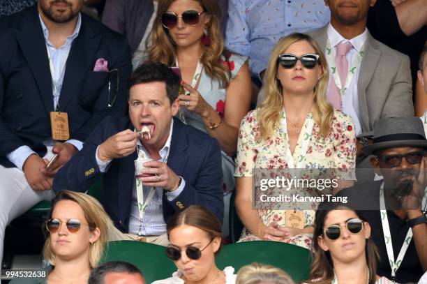 Declan Donnelly and Ali Astall attend day seven of the Wimbledon Tennis Championships at the All England Lawn Tennis and Croquet Club on July 9, 2018...