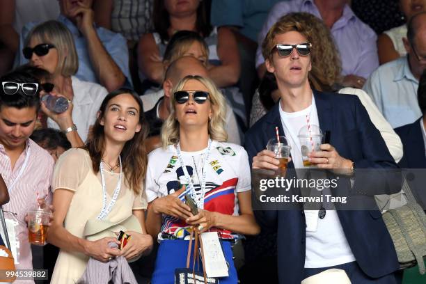 Alexa Chung, Poppy Delevingne and her husband James Cook attend day seven of the Wimbledon Tennis Championships at the All England Lawn Tennis and...