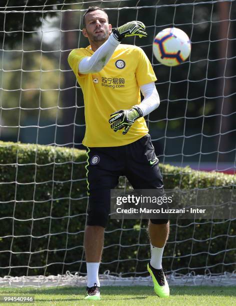 Samir Handanovic of FC Internazionale in action during the FC Internazionale training session at the club's training ground Suning Training Center in...