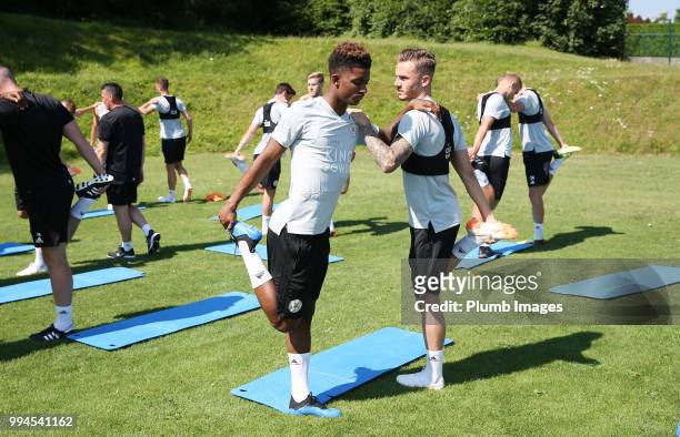 Demarai Gray and James Maddison during the Leicester City pre-season training camp on July 09, 2018 in Evian, France.