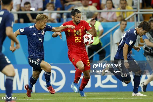 Keisuke Honda of Japan, Nacer Chadli of Belgium, Hiroki Sakai of Japan during the 2018 FIFA World Cup Russia round of 16 match between Belgium and...