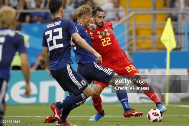 Maya Yoshida of Japan, Keisuke Honda of Japan, Maya Yoshida of Japan, Nacer Chadli of Belgium, during the 2018 FIFA World Cup Russia round of 16...