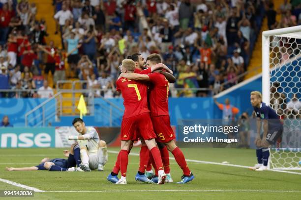 Keisuke Honda of Japan, Japan goalkeeper Eiji Kawashima, Kevin De Bruyne of Belgium, Nacer Chadli of Belgium, Thomas Meunier of Belgium, Yuto...