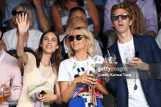 Alexa Chung, Poppy Delevingne and her husband James Cook attend day seven of the Wimbledon Tennis Championships at the All England Lawn Tennis and...