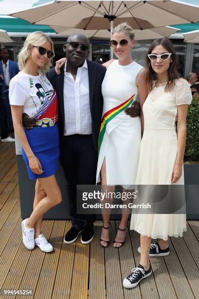 Poppy Delevingne, Edward Enninful, Lara Stone and Alexa Chung attend the Polo Ralph Lauren and British Vogue Wimbledon day on July 9, 2018 in London,...