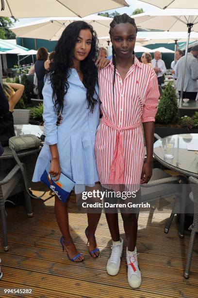 Maya Jama and Leomie Anderson attend the Polo Ralph Lauren and British Vogue Wimbledon day on July 9, 2018 in London, England.