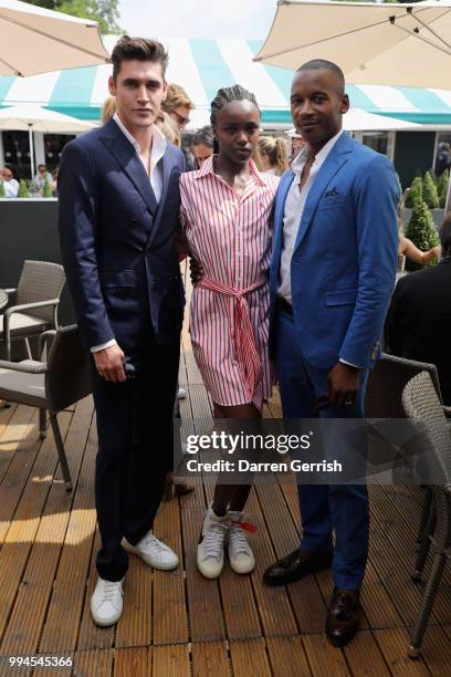 Isaac Carew, Leomie Anderson and Eric Underwood attend the Polo Ralph Lauren and British Vogue Wimbledon day on July 9, 2018 in London, England.