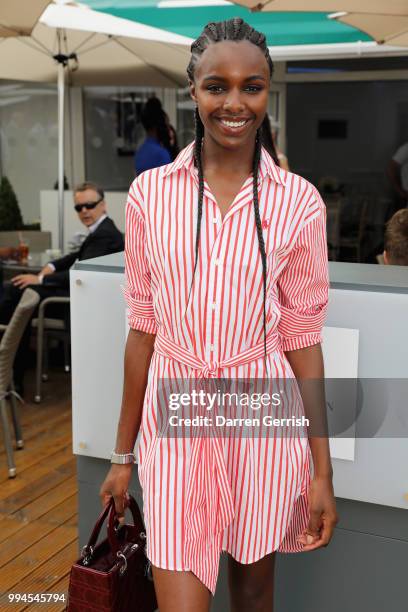 Leomie Anderson attends the Polo Ralph Lauren and British Vogue Wimbledon day on July 9, 2018 in London, England.