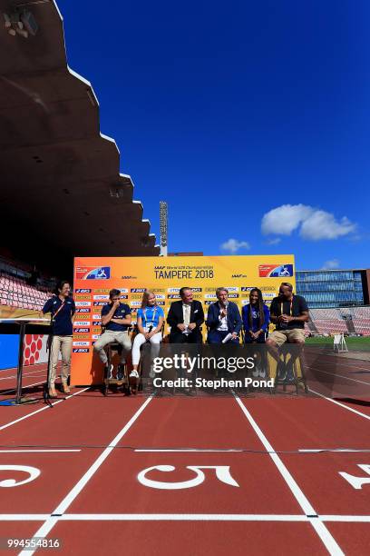 President Sebastian Coe speaks during a press conference ahead of the IAAF World U20 Championships on July 9, 2018 in Tampere, Finland.