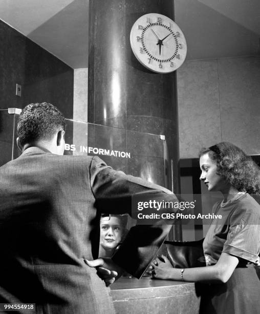 Headquarters. CBS Information Desk at street level lobby, 485 Madison Avenue, New York, NY. August 8, 1944.