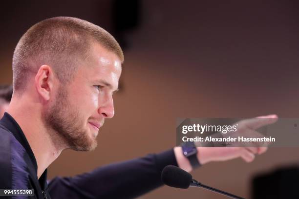 Eric Dier of England speaks to the media during an England press conference at Repino Cronwell Park Hotel on July 9, 2018 in Saint Petersburg, Russia.