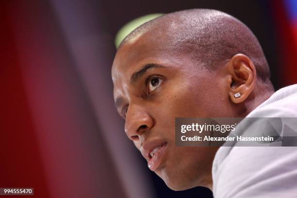 Ashley Young speaks to the media during an England press conference at Repino Cronwell Park Hotel on July 9, 2018 in Saint Petersburg, Russia.