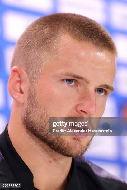 Eric Dier of England speaks to the media during an England press conference at Repino Cronwell Park Hotel on July 9, 2018 in Saint Petersburg, Russia.