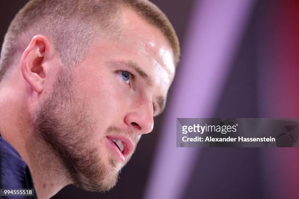 Eric Dier of England speaks to the media during an England press conference at Repino Cronwell Park Hotel on July 9, 2018 in Saint Petersburg, Russia.