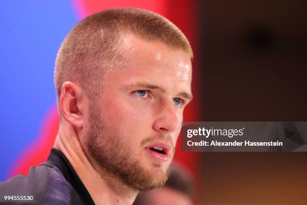 Eric Dier of England speaks to the media during an England press conference at Repino Cronwell Park Hotel on July 9, 2018 in Saint Petersburg, Russia.