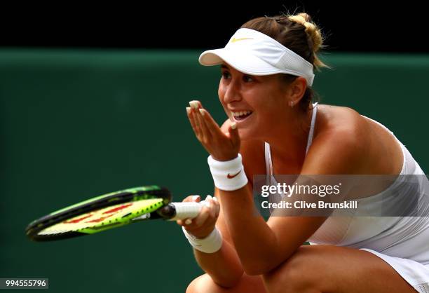 Belinda Bencic of Switzerland reacts against Angelique Kerber of Germany during their Ladies' Singles fourth round match on day seven of the...