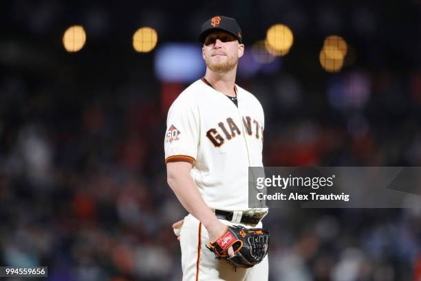 Will Smith of the San Francisco Giants pitches during a game against the Colorado Rockies at AT&T Park on Wednesday, June 27, 2018 in San Francisco,...