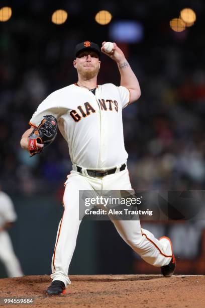 Will Smith of the San Francisco Giants pitches during a game against the Colorado Rockies at AT&T Park on Wednesday, June 27, 2018 in San Francisco,...